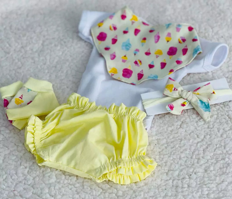 Conjunto cor Amarela para bebê reborn menia